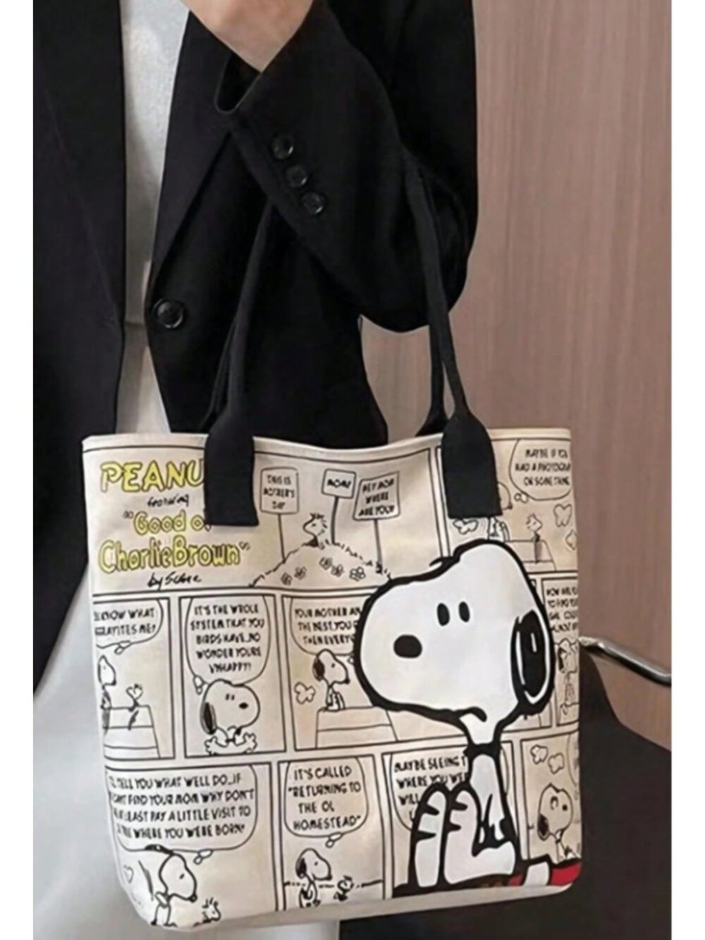 Snoopy Peanuts Canvas Tote Bag Large Shoulder Laptop Travel School Multi Pocket